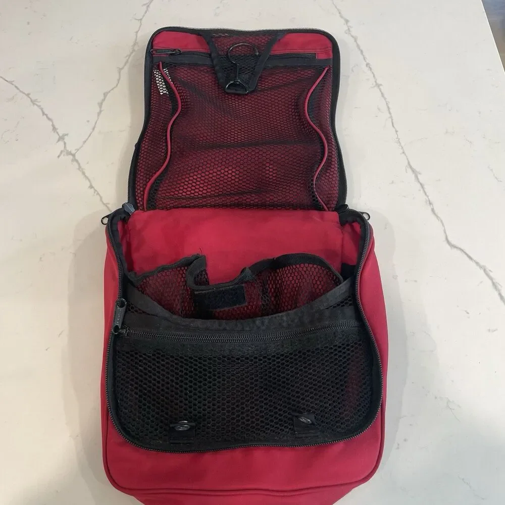 L.L. Bean Personal Organizer Toiletry Bag Large Hanging Travel Kit Red Nylon